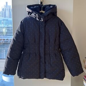 Jacadi Girl Navy Polka Dot Winter Coat